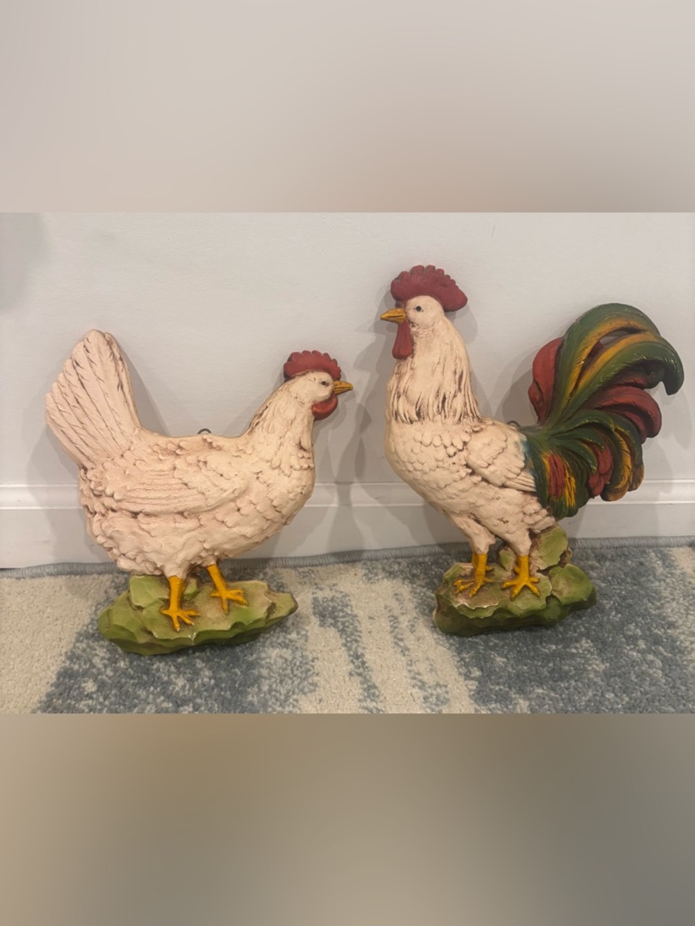Vintage 1970s Homco Rooster & Hen Wall Resin Plaque Decor Farmhouse Country